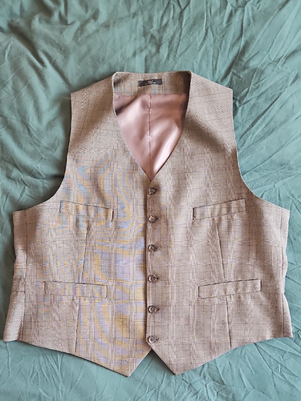 Haggar Men's Brown Plaid Vest with Tan Lining